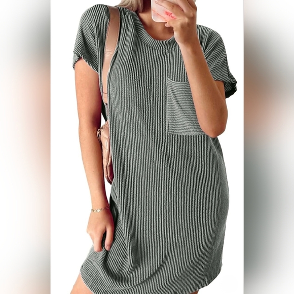 Acelitt Casual Summer Crewneck Short Sleeve Mini Tshirt Dress #581 NWOT - Picture 6 of 13